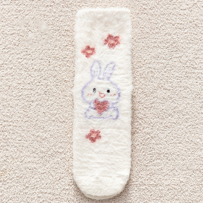 Faux Mink Velvet Cute Rabbit Pastel Winter Socks 5 Patterns Pairs Sets