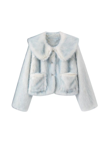 Runway Sweet Faux Fox Fur Light Pastel Blue & Purple Jackets Coats