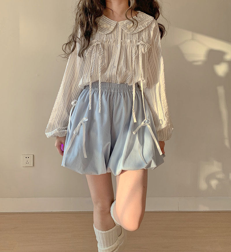 Pastel Coquette Bow Corduroy High Waist Shorts