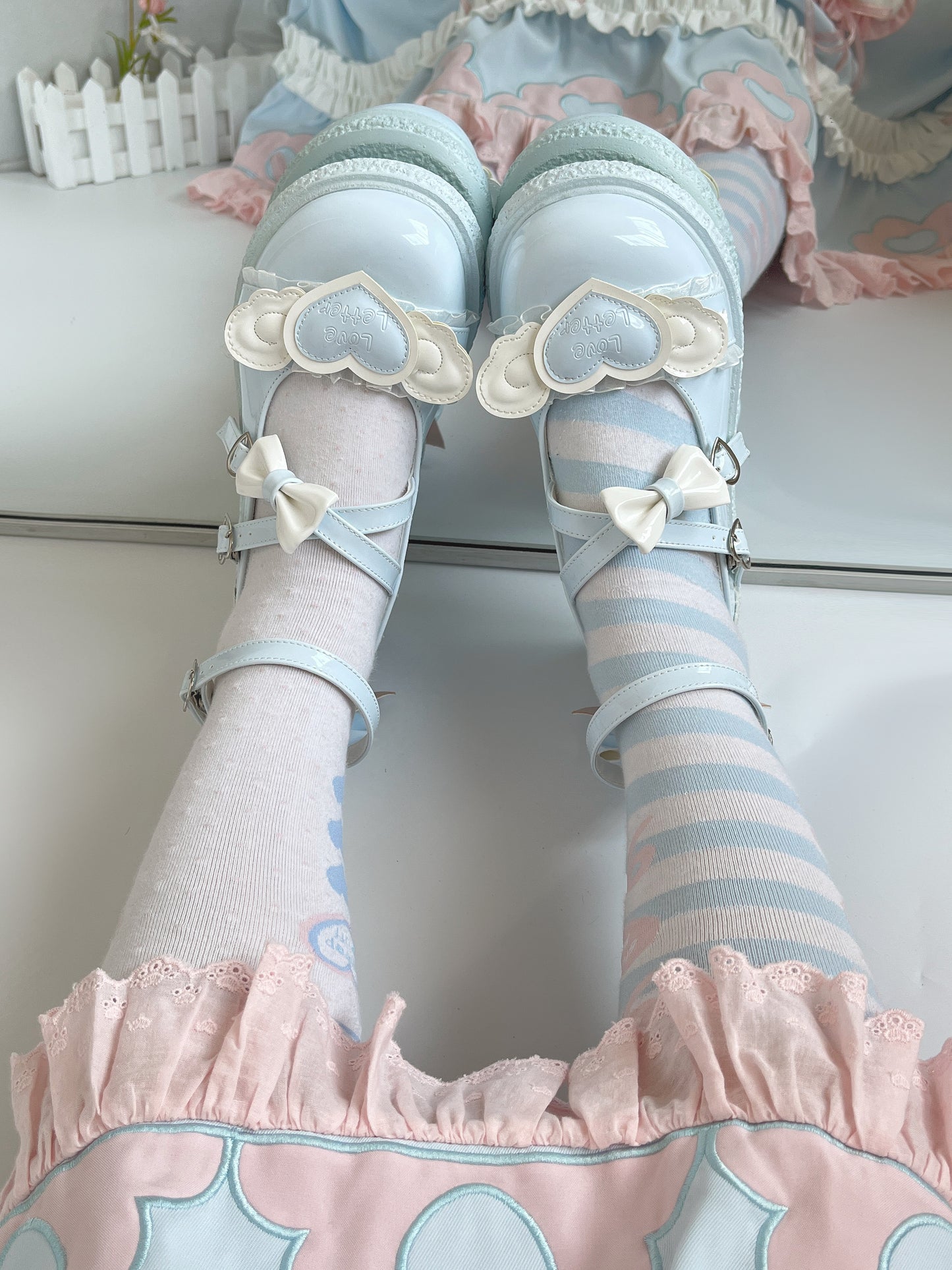 Love Letter Sweet Cupid Lolita Heart Black Pink Blue Beige Mary Jane Shoes