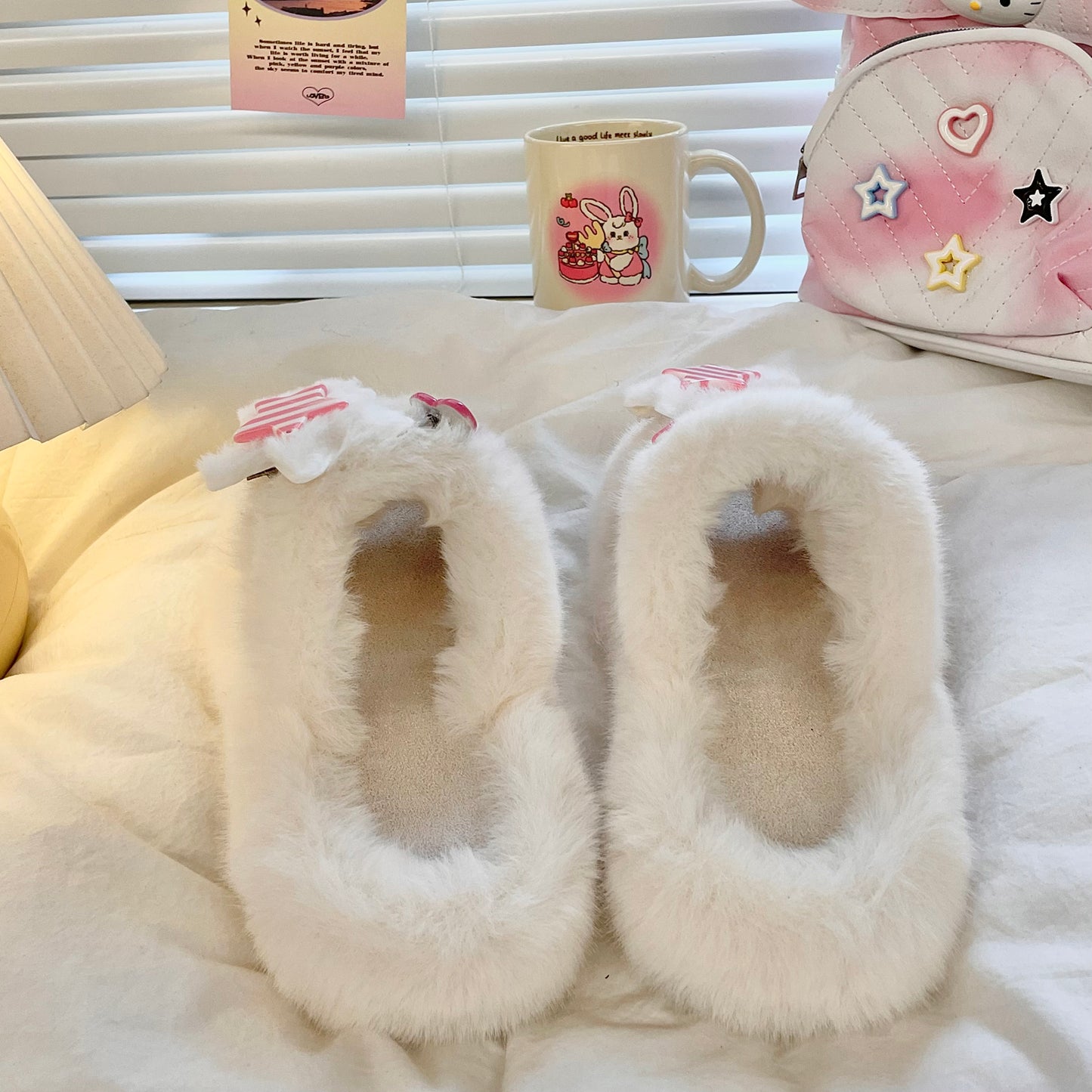 Y2K Kitty Cat Stars Plush Fluff Slippers Shoes