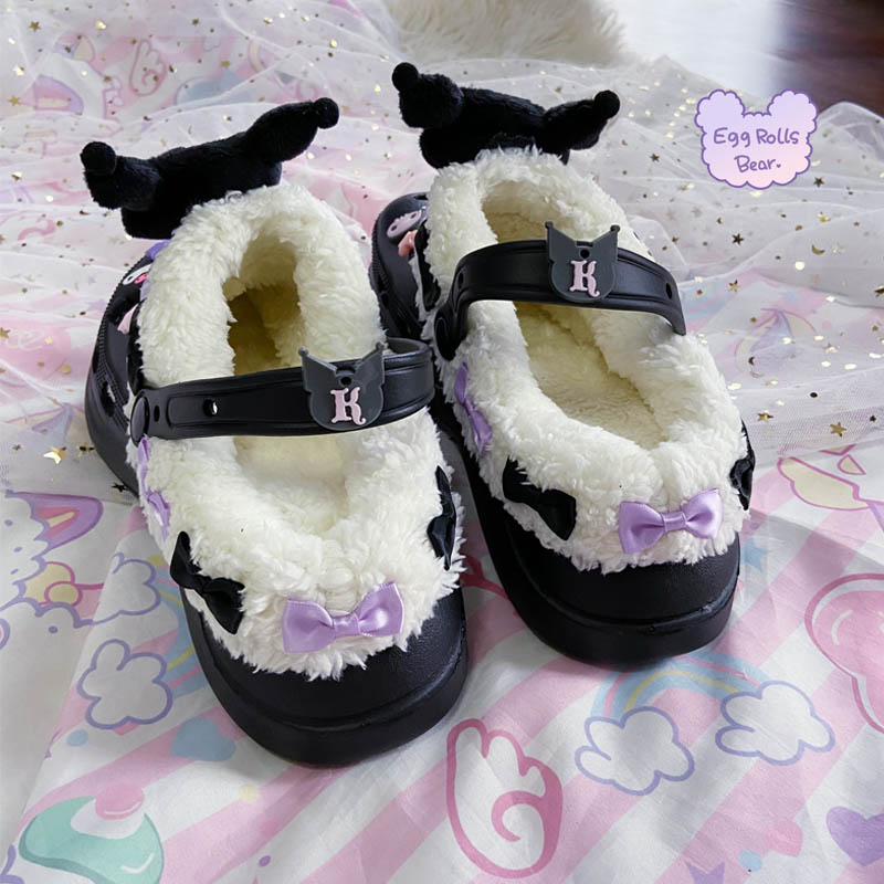 Cute Cartoon Purple Devil Melody Cinnamon Dog Winter Plush Stickers Velvet Shoes