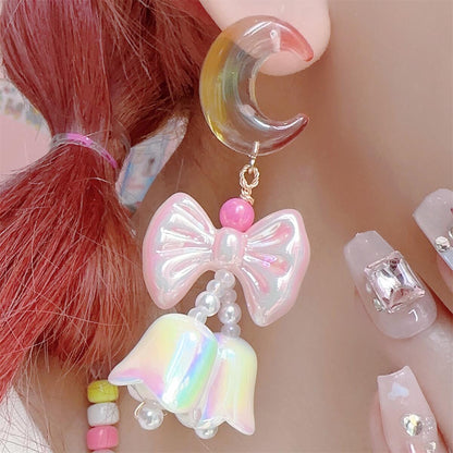 Jelly Crescent Moon Bow Cute Sweet Earrings