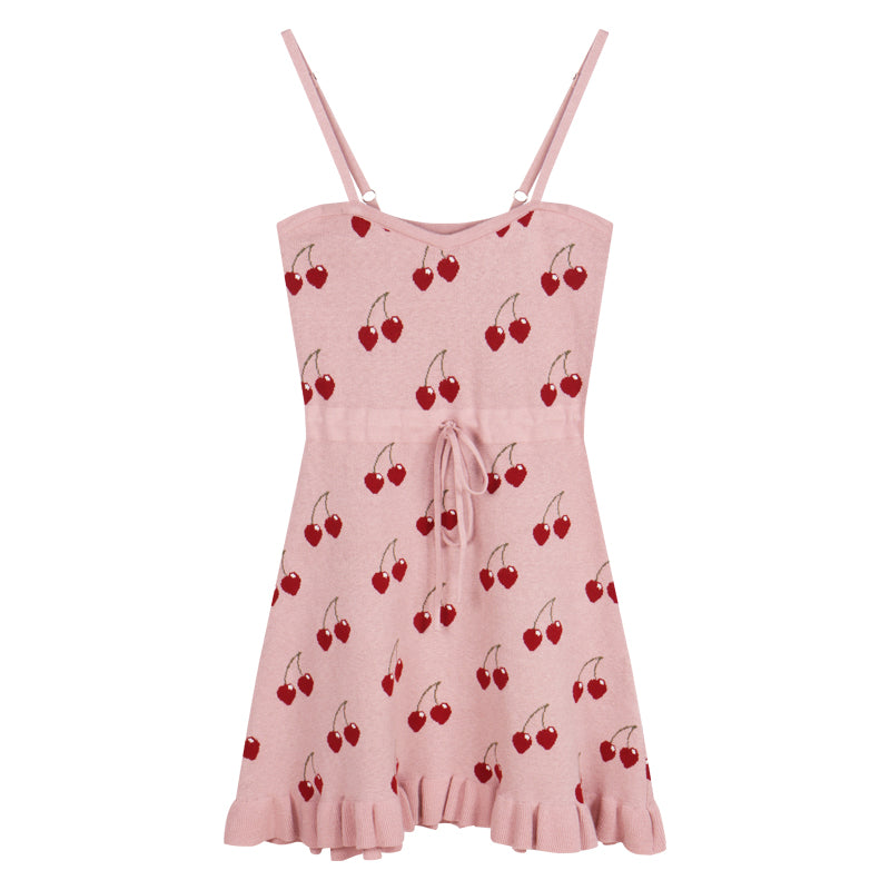 Fancy Girl Cherry Pie Pink Summer Knit Strap Dress