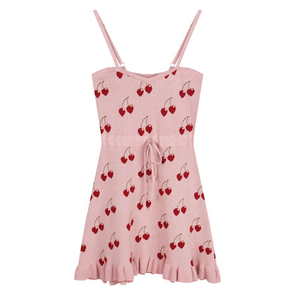 Fancy Girl Cherry Pie Pink Summer Knit Strap Dress