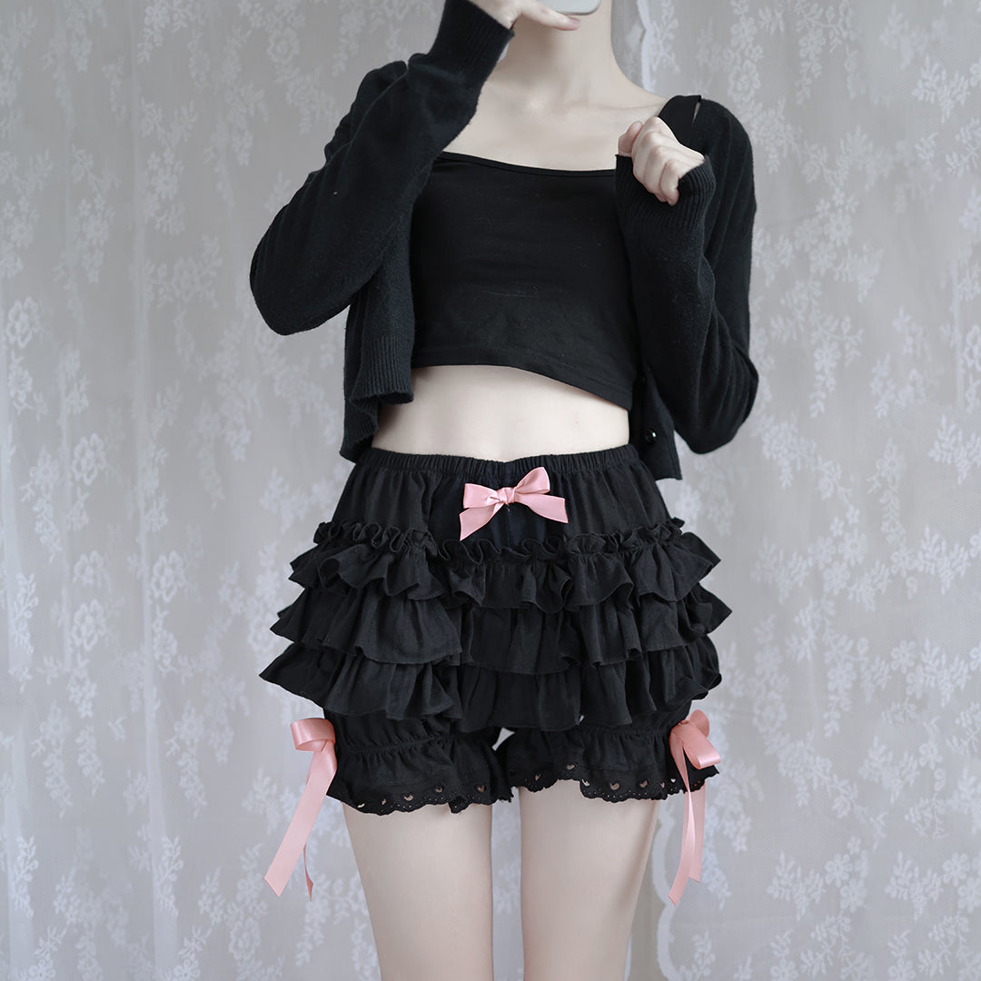 Lolita Lace Ruffled Black White Pink Bow Bloomers Shorts