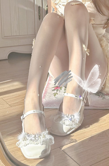 Pinky Elegant Lace Angel White Mary Jane High Heels Shoes