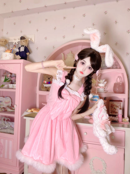 Candy Fairy Cosplay Cute Plush Velvet Fur Pink Princess Dress