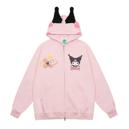 Young Eyes Purple Devil Cartoon Black Pink Alien Ears Oversize Hoodie