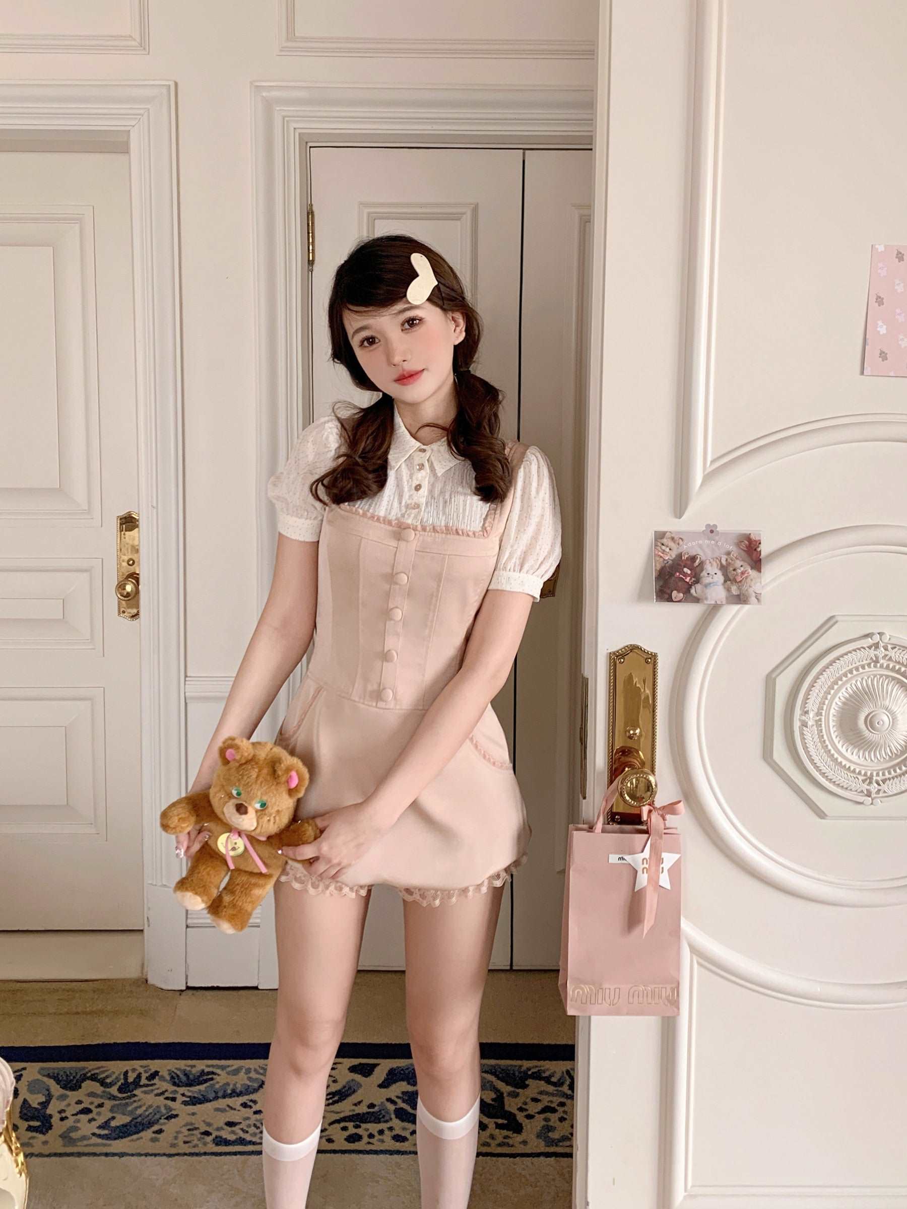 Creamy Sweet Pink Doll Short Sleeve Dress