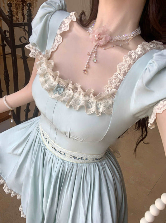 Acacia Fairytale Blue Puff Sleeve Princess Short Dress