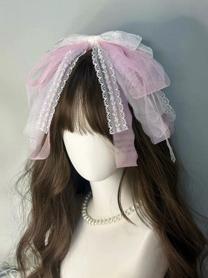 Moka Lolita Lace Blue Pink White Bow Hairband Hair Accessories