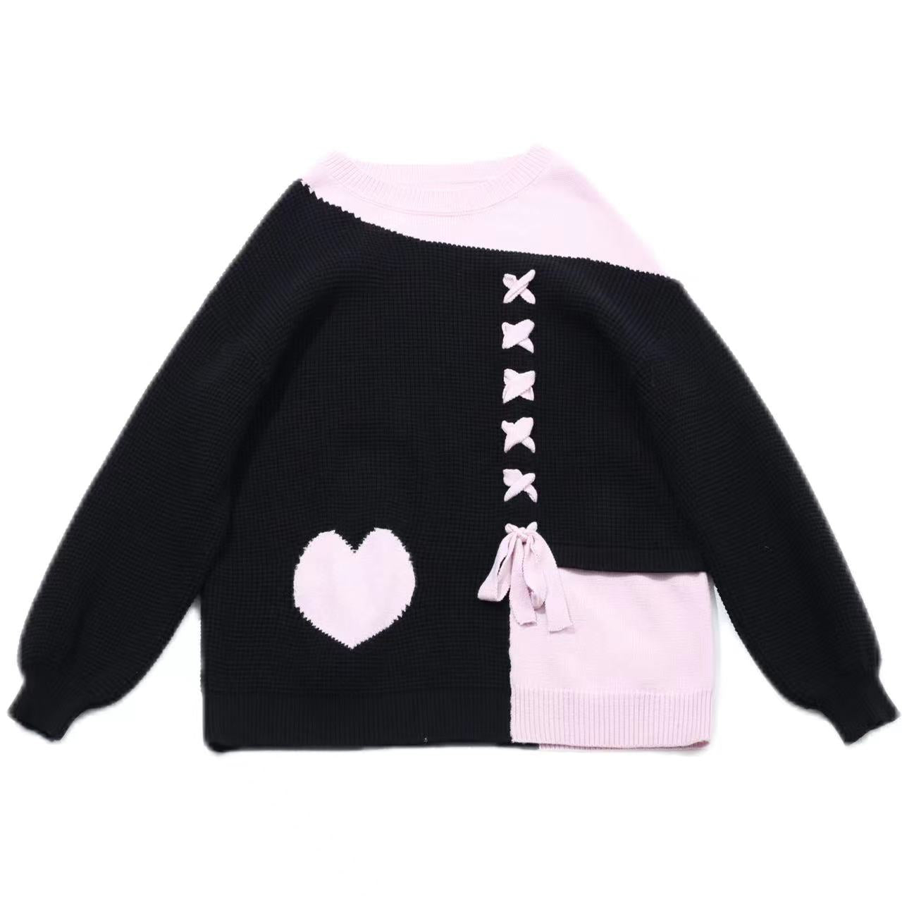 Crazy Girl Sweet Girl Knit Love Soft Pink Black With Scarf Sweater