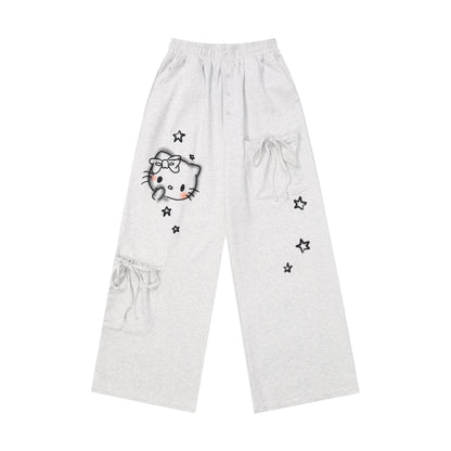 Young Eyes Graffiti Kitty Cat Pink Gray Elastic Gathered Waist Pants