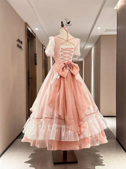 Flying Diary Lolita Blue Cream Black Pink Wedding Prom Long Dress