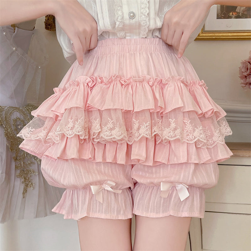 Lolita Lace Ruffled Black White Pink Cream Bloomers Shorts