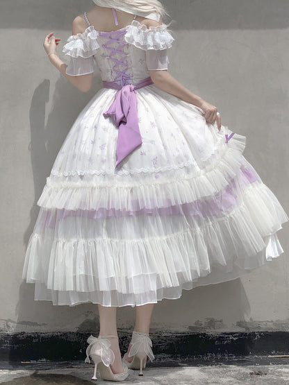 Flying Diary Autumn Love Letter Green & Purple Lolita Long Dress