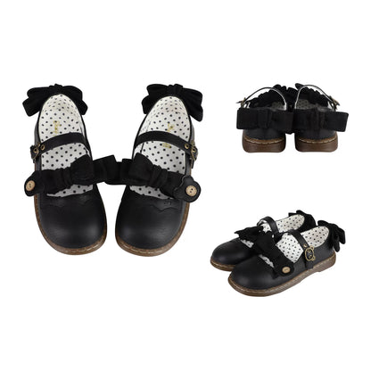 Puffy Sheep Lolita Teddy Bear Buckle Strap Brown Black Pink White Mary Jane Flat Shoes