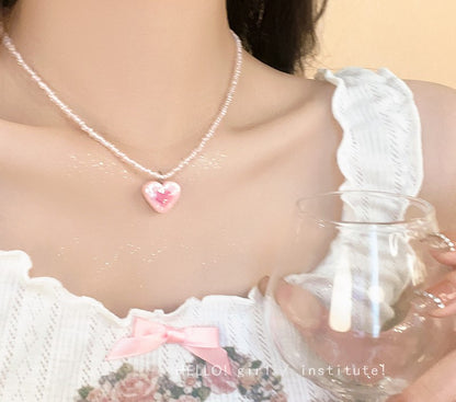 Y2K Beads Cute Heart Love Colorful Necklace