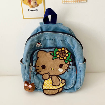 Y2K Black Brown Skin Kitty Denim Student Backpack Bag