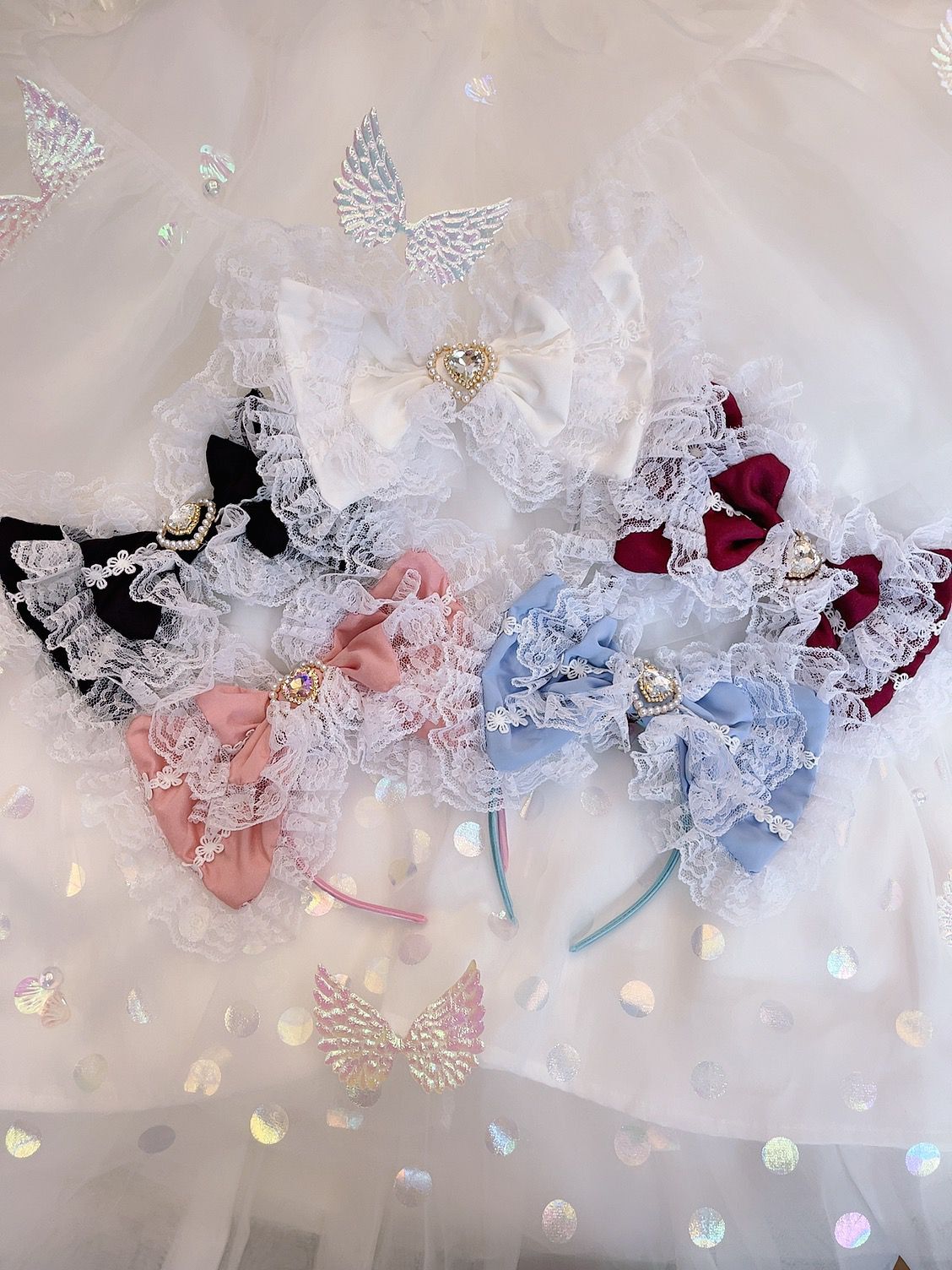 Sweetheart Princess Bow Lace Black Blue Pink Red White Headband Hairband Hair Accessories