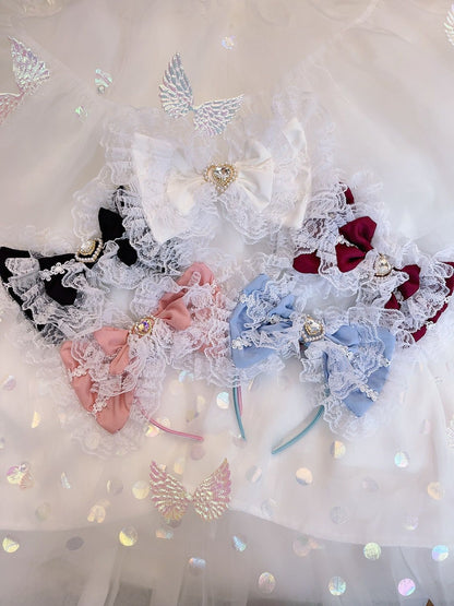 Sweetheart Princess Bow Lace Black Blue Pink Red White Headband Hairband Hair Accessories