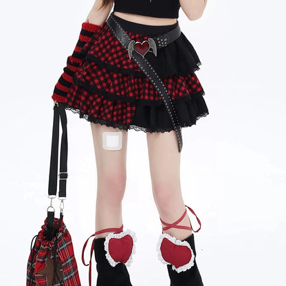 Crazy Girl Fragment Edge Plaid Red Purple Gray Skirt