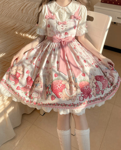 Polaris Lolita Pink Rabbit Strawberry Strap Dress