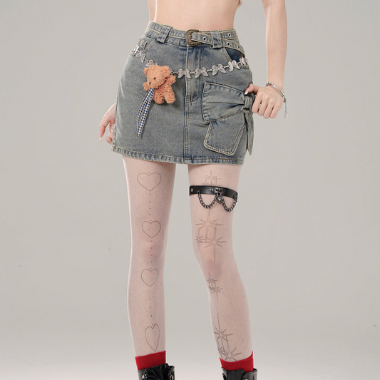 Young Eyes Vintage Salt Bow Denim Mini Skirt