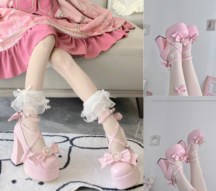 Walpurgis Night Pearl Wreath Bow Sweet Princess EGL High Heels Shoes