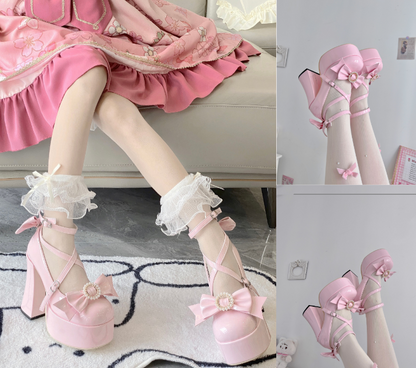 Walpurgis Night Pearl Wreath Bow Sweet Princess EGL High Heels Shoes