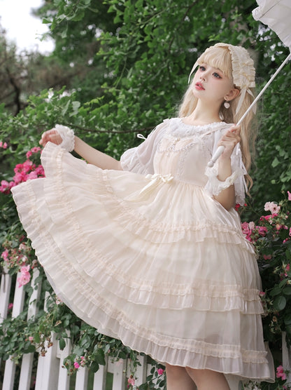 Love Song of the Star Lace Bow Ribbon Ruffled Layered Princess Dress