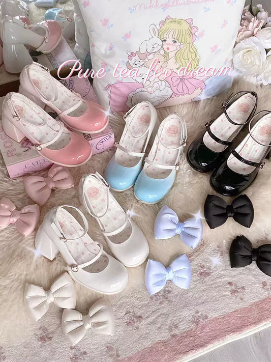 Dreamy White Tea Gradient Blush Lolita Black White Pink Blue High Heels Shoes