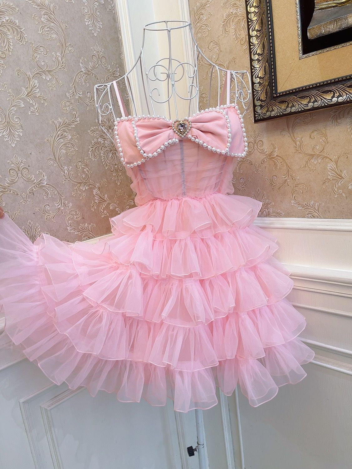 Sweetheart Princess Pink Ruffled Organza Cake Dress