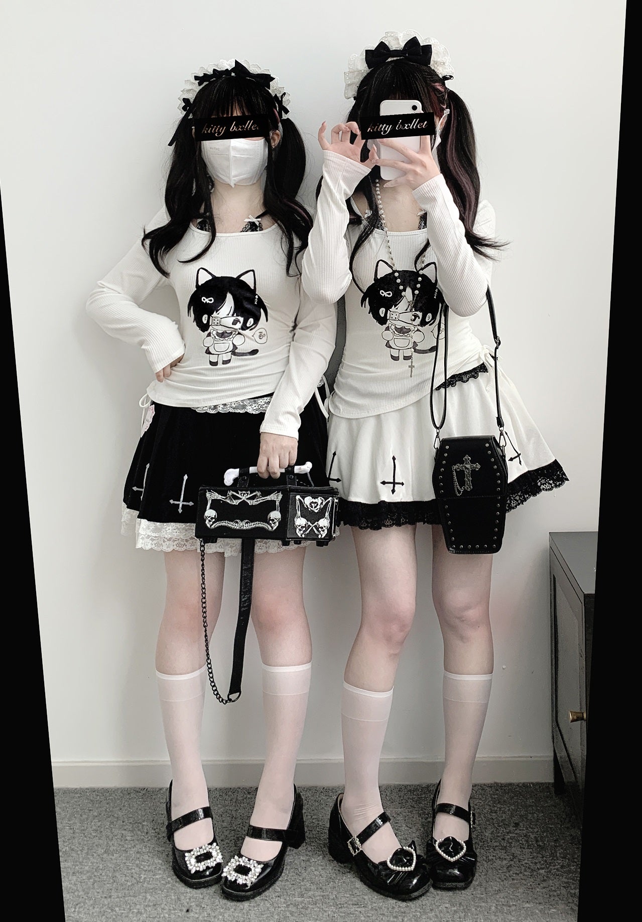 Kitten Bullet Jirai Kei Holy Cross Black White Velvet Skirt