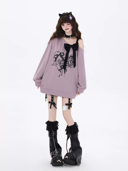 Crazy Girl Falling Rose 2.0 Bow Purple Black Sweater