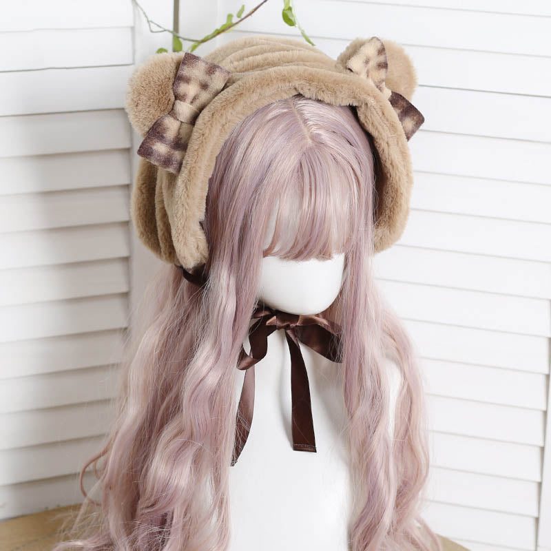 Cute Teddy Bear Brown White Black Pink Winter Hairband Hat