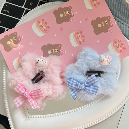 Y2K Star Plush Plaid Blue Pink Kitty Cat Hair Clip Hair Accessories