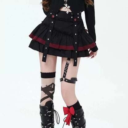 Crazy Girl Taotao Oolong 2.0 Black Red Ruffle Short Skirt