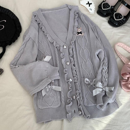 Dormir Doll Sweet Bow Rabbit Pink Knit Coquette Cardigan