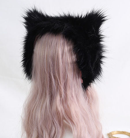 Winter Lolita White & Black Cat Ears Cute Handmade Fur Hats Headband