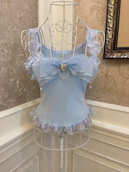 Sweetheart Princess Lace Soft Pink Blue Camisole Top