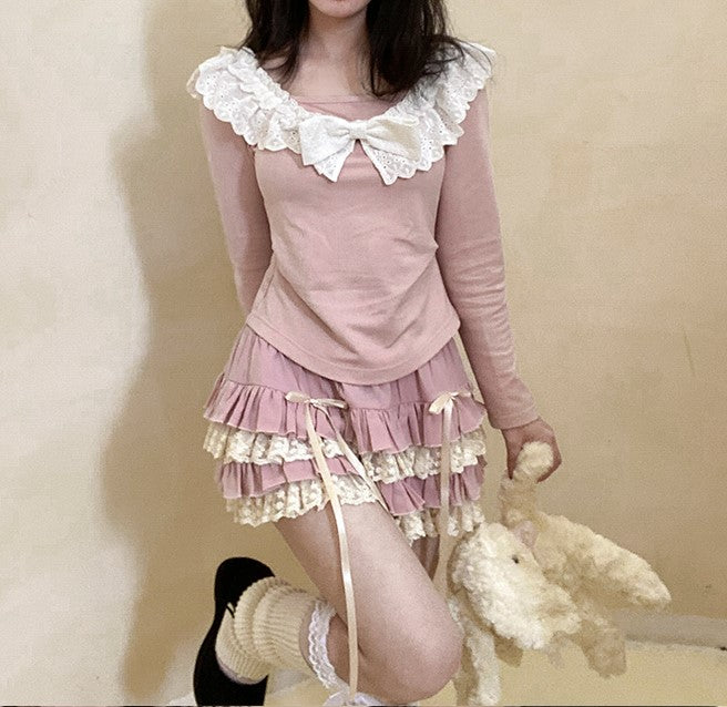 Soft Lucy Candy Lolita Ballet Style Ruffled Pink Mini Skirt