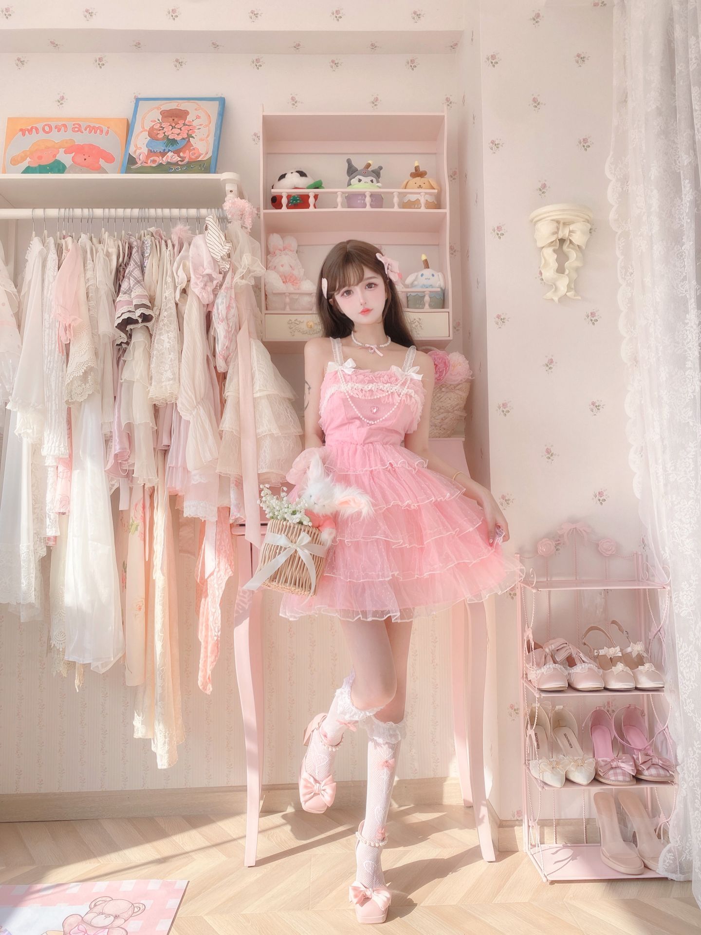 Candy Fairy Coquette Light Pink Party Princess Ruffled Strap Dress