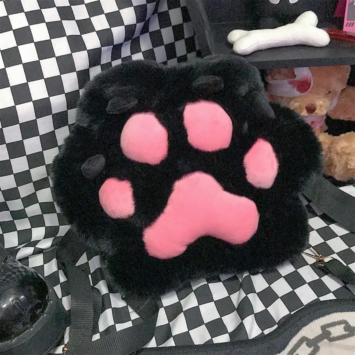 Furry Plush Fluff Cat Paw Doll Shoulder Bag Backpack