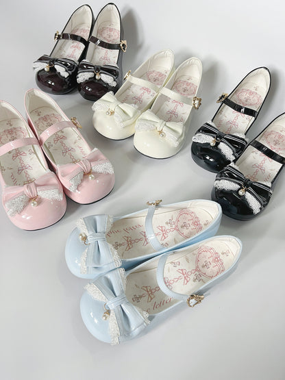 Love Letter Little Pearl Lolita Black White Pink Blue Brown Low Heels Shoes