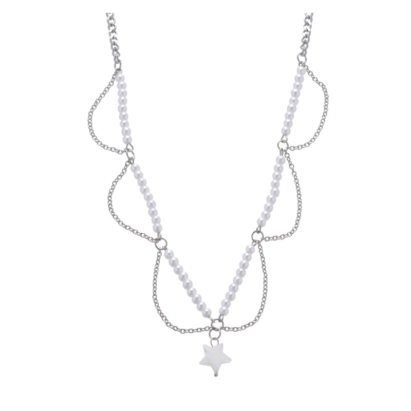 Pretty Pearl Silver Starlight Heart & Star Necklace