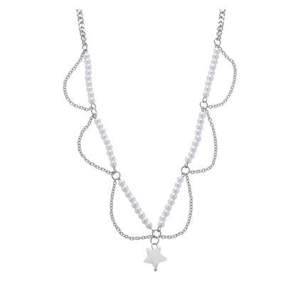 Pretty Pearl Silver Starlight Heart & Star Necklace