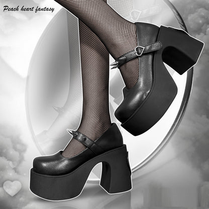 Gururu Heart Fantasy Punk Goth Y2K Mary Jane Platform High Heels Shoes