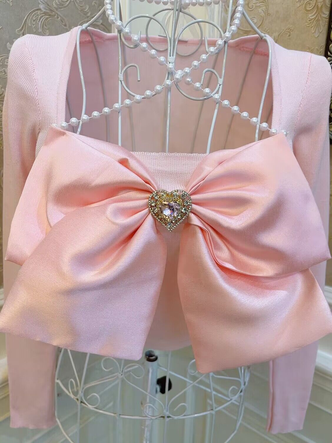 Sweetheart Princess Halter Neck Bow Pink White Black Knit Sweater Top